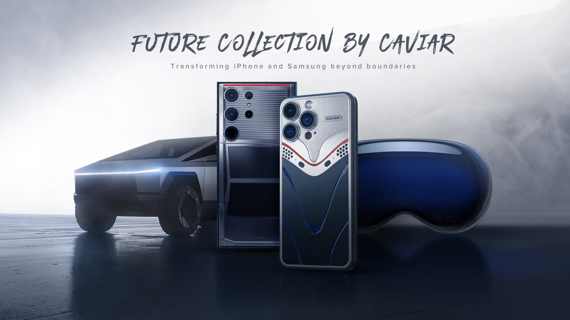 Caviar unveiled a collection of futuristic iPhone and Samsung inspired by Apple Vision Pro and Tesla Cybertruck